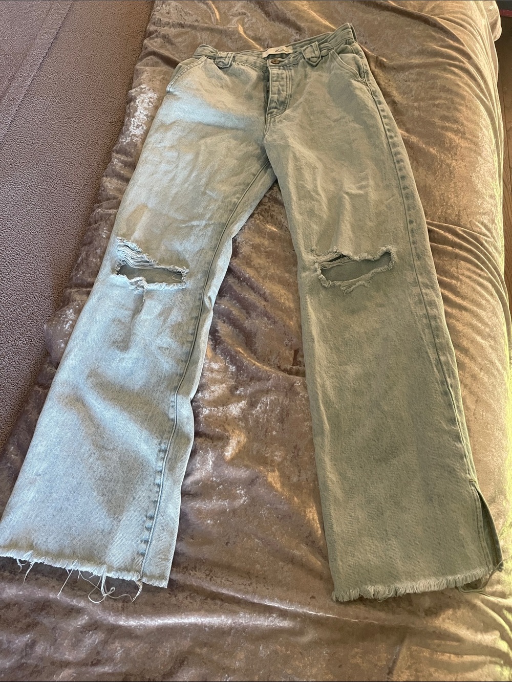 KanCan Jeans Women 25 Blue Flare Raw Hem Distressed Denim Boho Estilo KC7929L